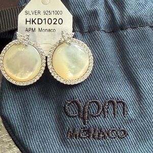 APM Monaco Silver and Mother of Pearl statement Earrings new.